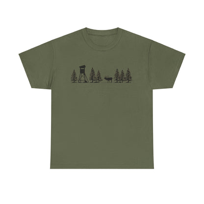 T-Shirt Unisex - Hochsitz im Wald - Rothirsch